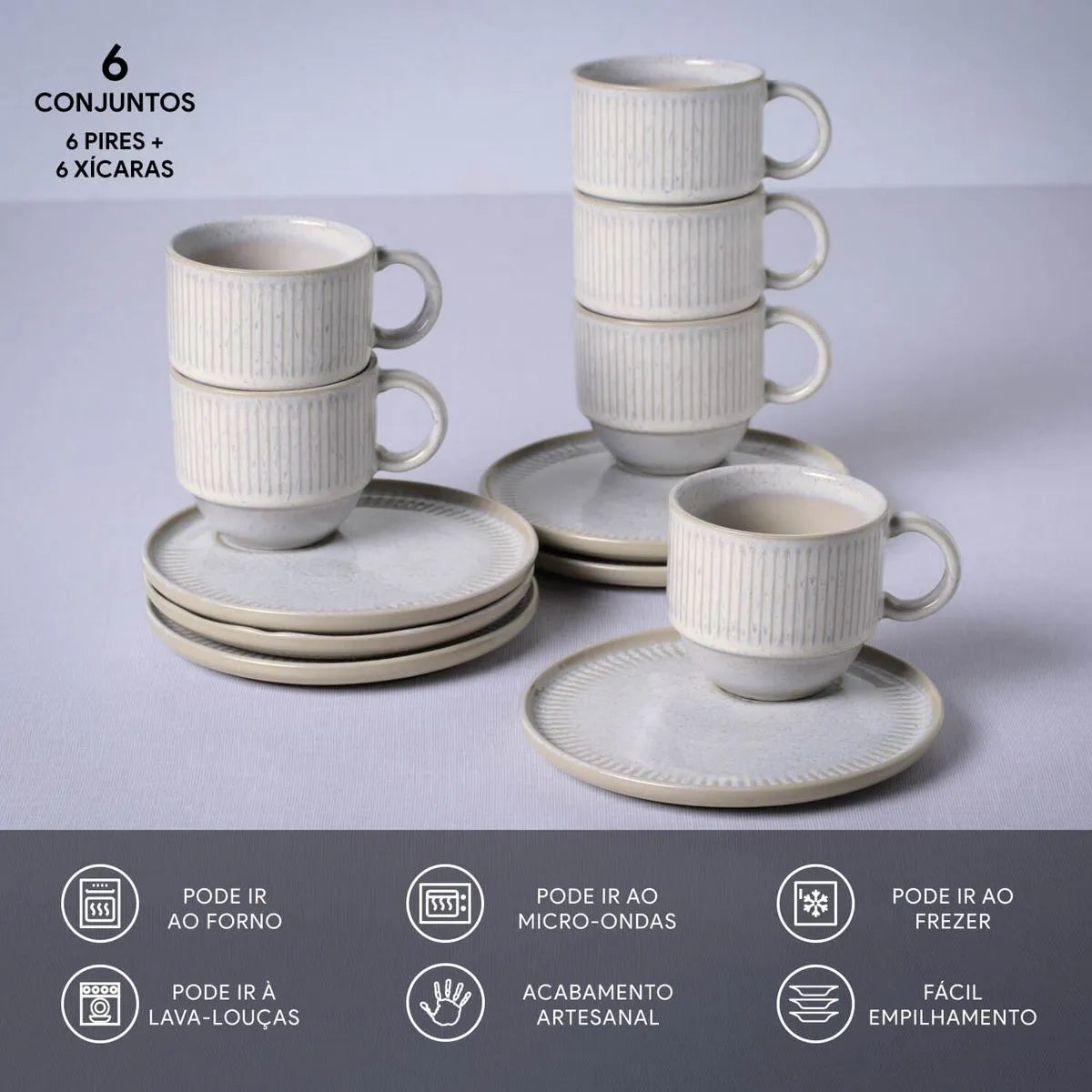 Xícara de Chá Empilhável com Pires Linhas Latte 230ml (Unidade)