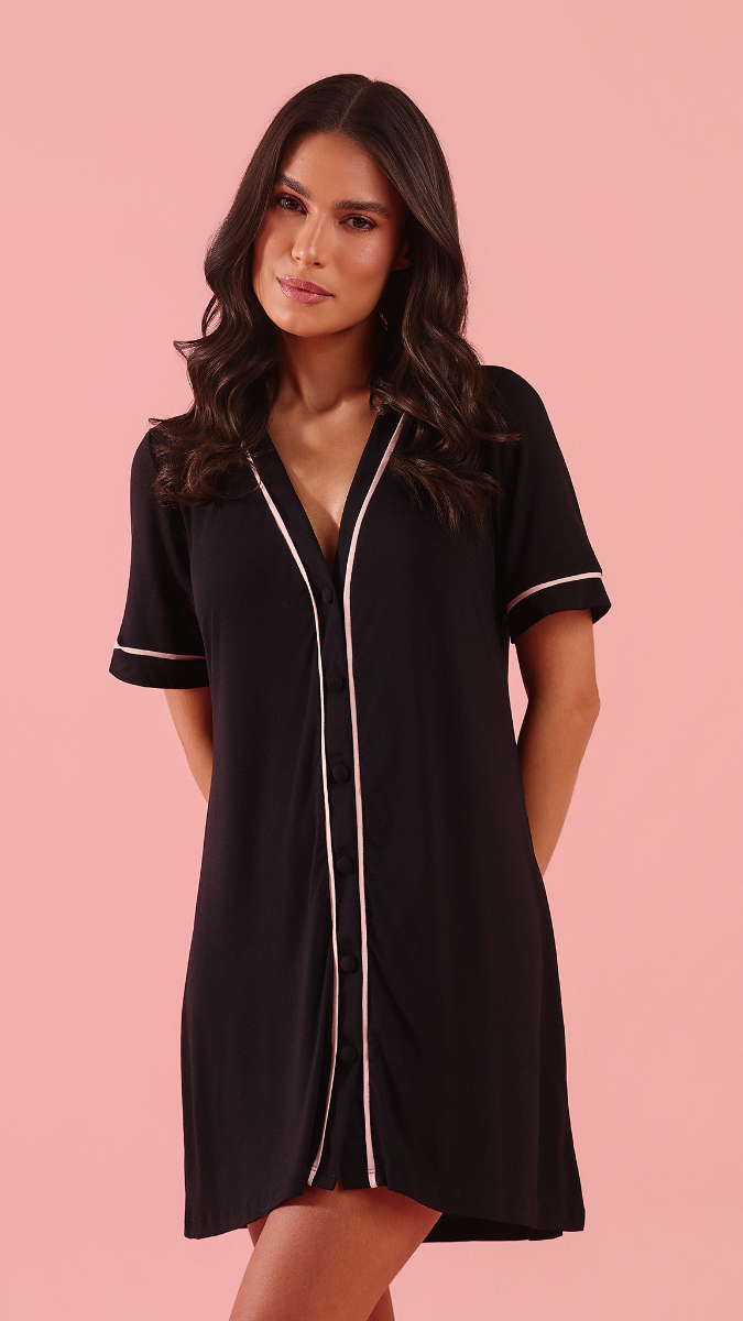 Camisão Ana Luiza (Preto com rosa)
