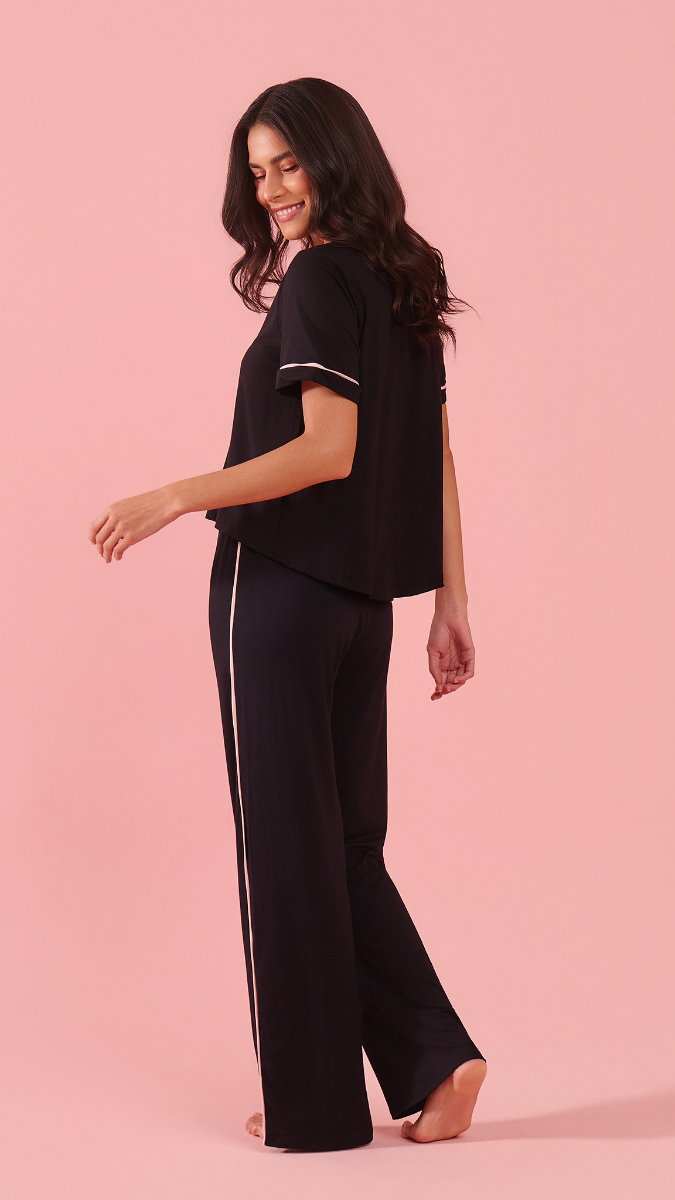 Pijama Ana Luiza (Preto com rosa)