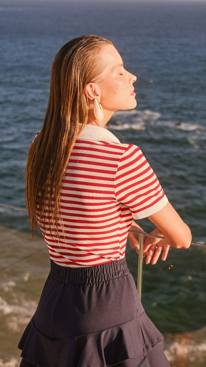 Blusa Polo Gabriela (Listrado Vermelho)